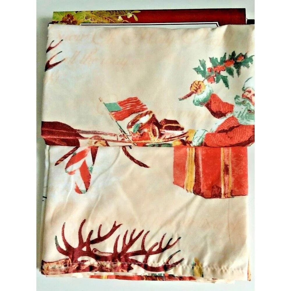 Merry Christmas Fabric Shower Curtain with Hooks 72x70 Santa Reindeer Holiday